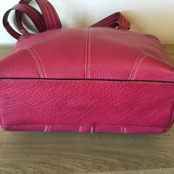 Coach Hampton Handbag Pebbled Leather Turnlock Tote Bag Pink/Magenta F13959 - Picture 9 of 12